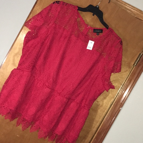 4X 28W Venetian Red Scalloped Lace Peplum Top - Picture 4 of 10